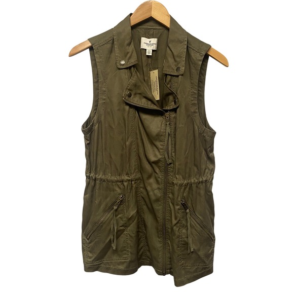 American Eagle Outfitters Jackets & Blazers - NWT American Eagle Outfitters Olive Green Utility Vest Jacket Moto Style Medium